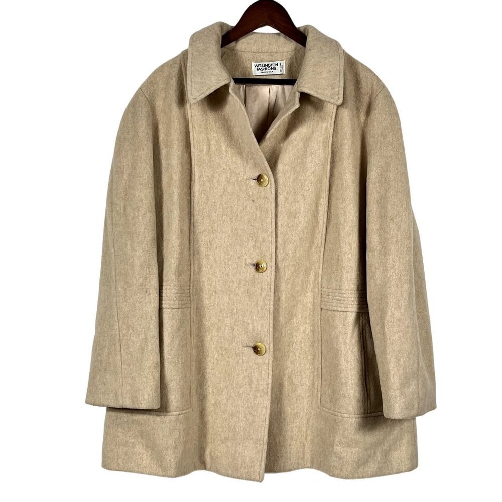 Vintage‎ Wellington Fashions Peacoat Womens XL Tan 80% Wool USA